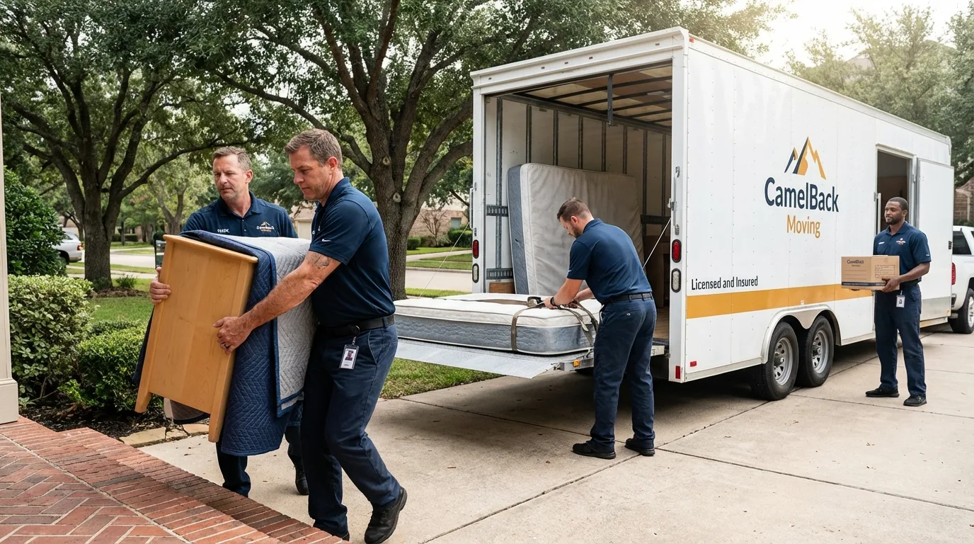 Crew loading residential truck for cross-state move from Rustburg, VA