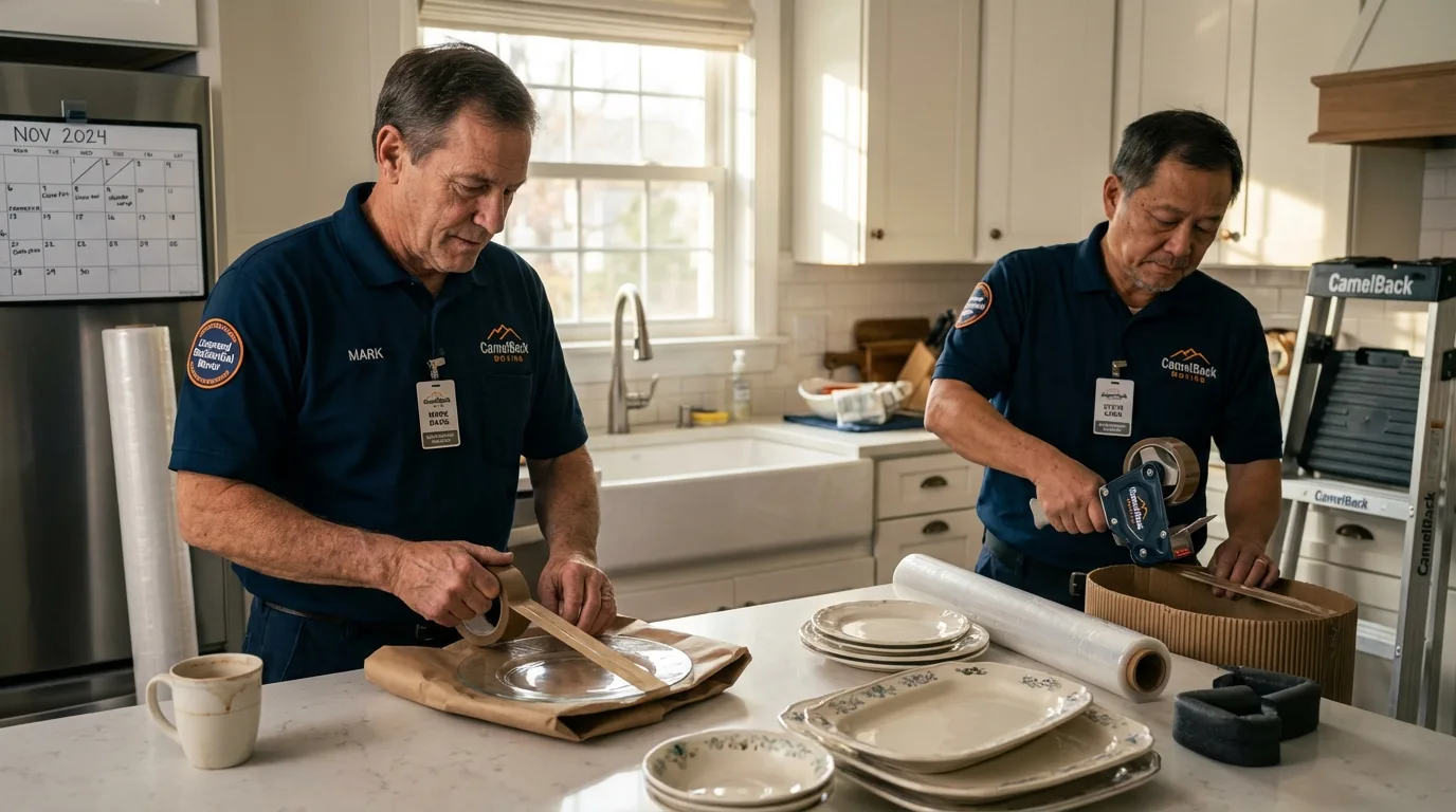 Professional crew packing kitchen dishware in Rustburg, VA